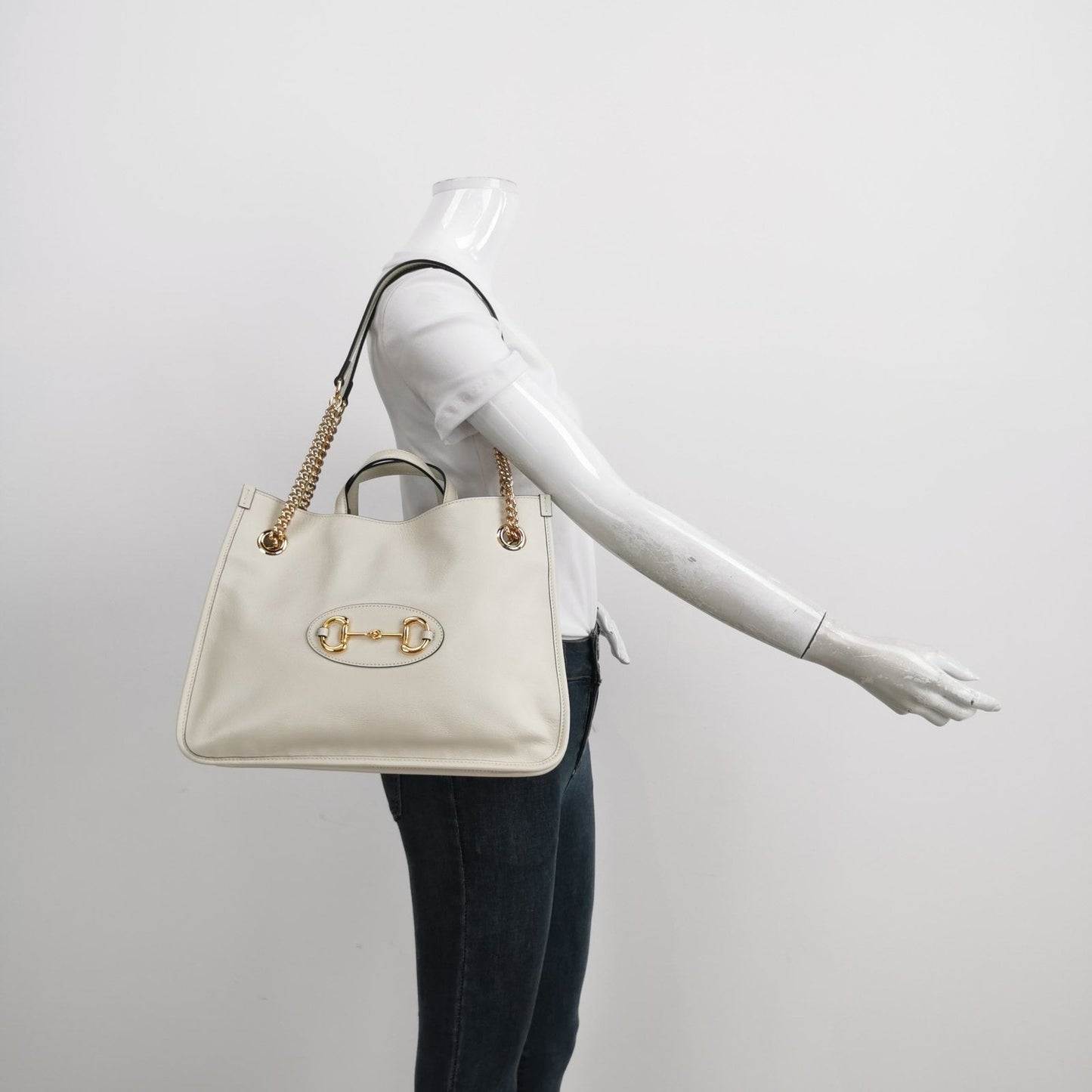 Gucci Horsebit Tote Leather White Tote Bag