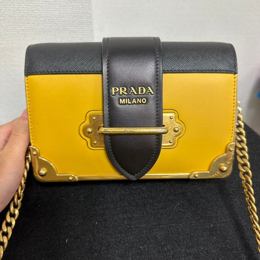 Prada Cahier Crossbody Bag Leather Black Yellow