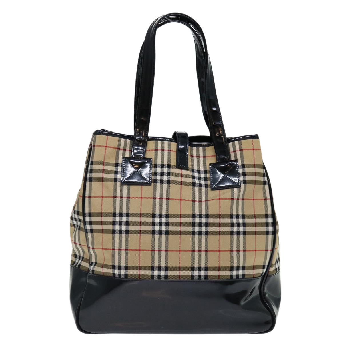 Burberry Luxury ss Nova Check Label Tote Bag Auth Canvas Black Beige