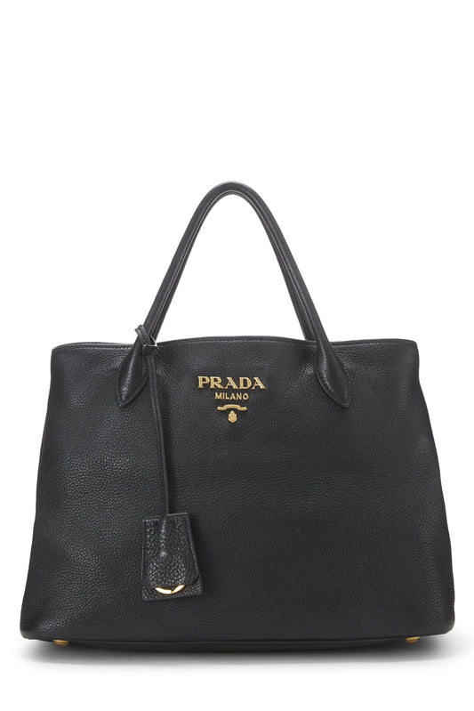 Prada Daino Double Snap Tote Vitello Black Medium Tote Bag