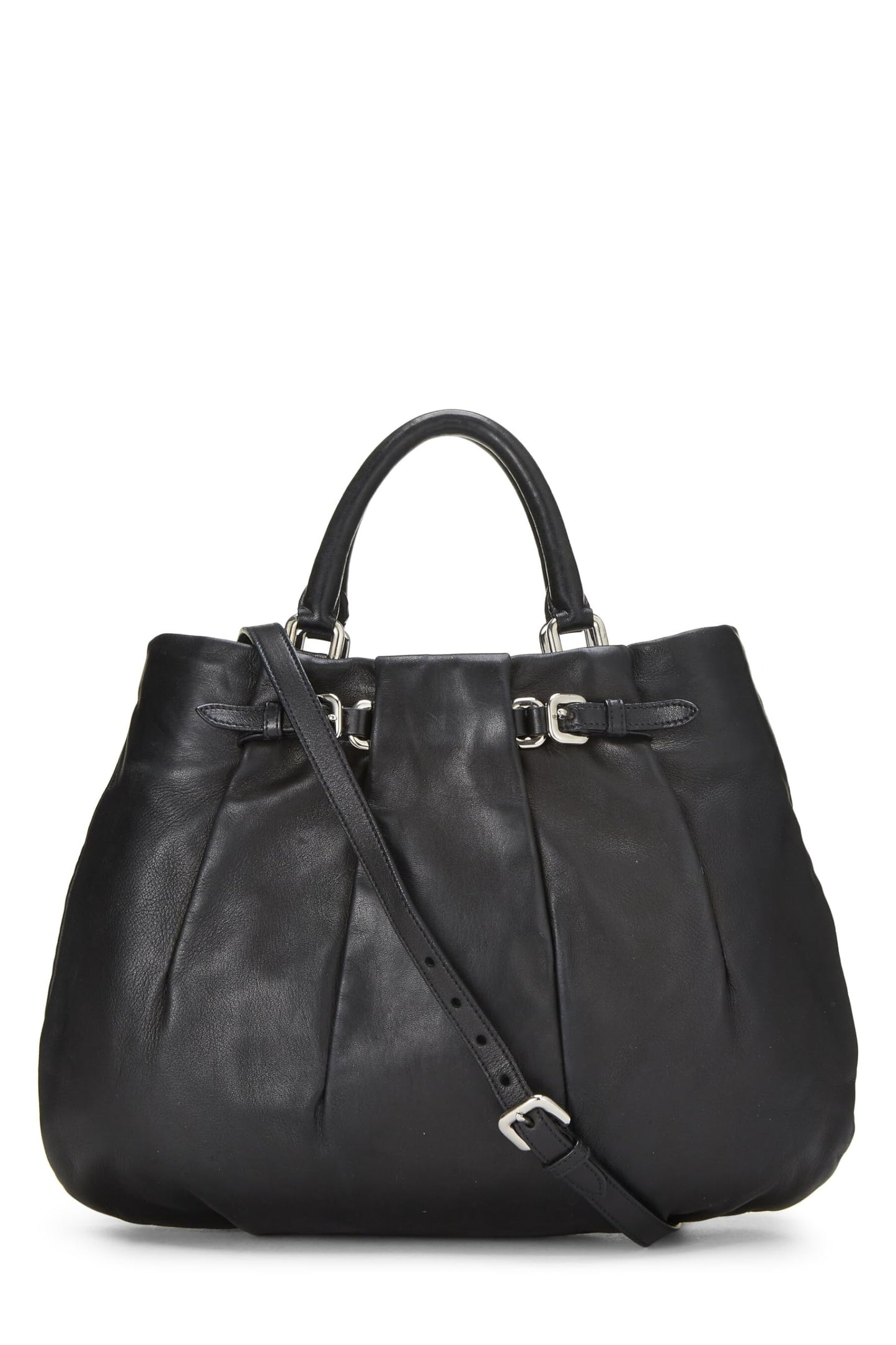 Prada Calfskin Convertible Handbag Black Travel Bag
