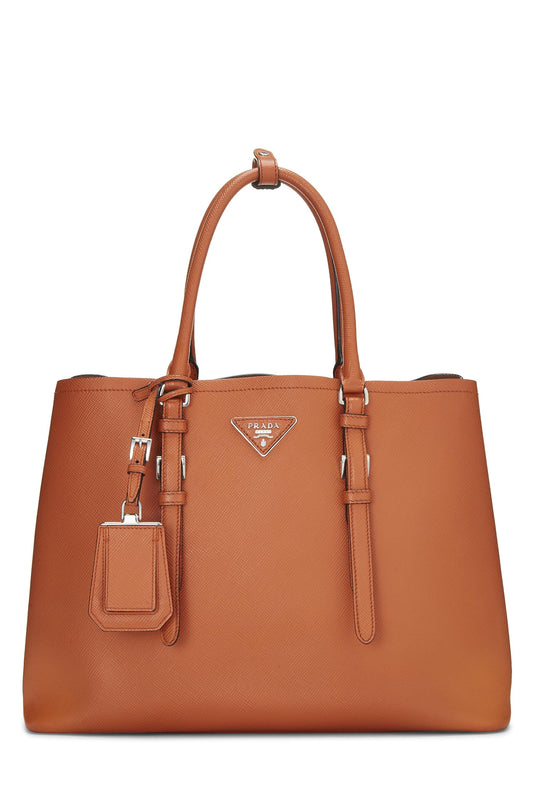 Prada Double Cuir Tote Saffiano Orange Tote Bag