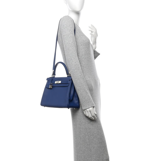 Hermes Evercolor Verso Kelly Retourne Bleu Brighton Capucine Handbag Travel Bag