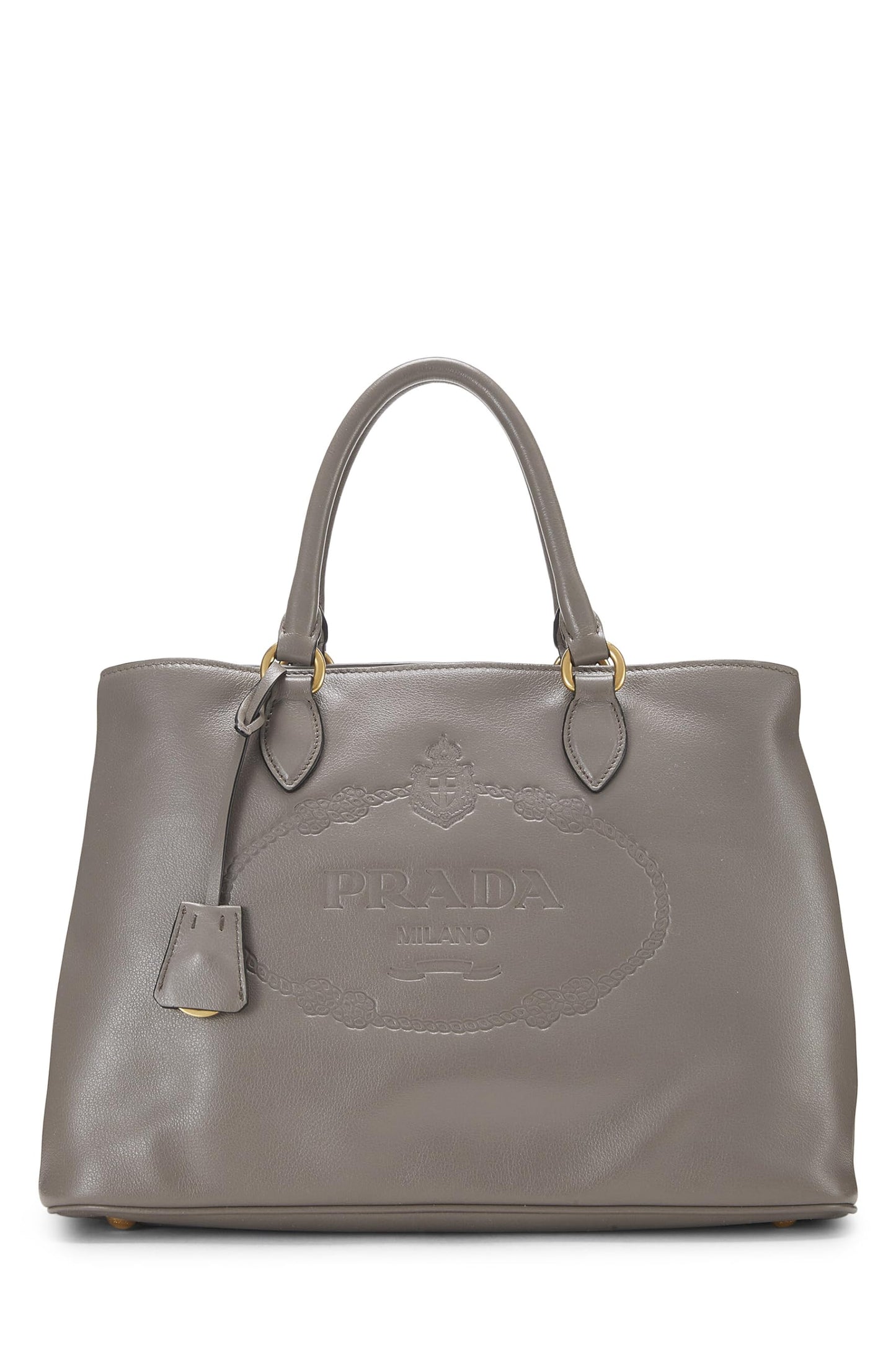 Prada Grey Calfskin Side Snap Tote Grey Gray Medium Logo Tote Bag