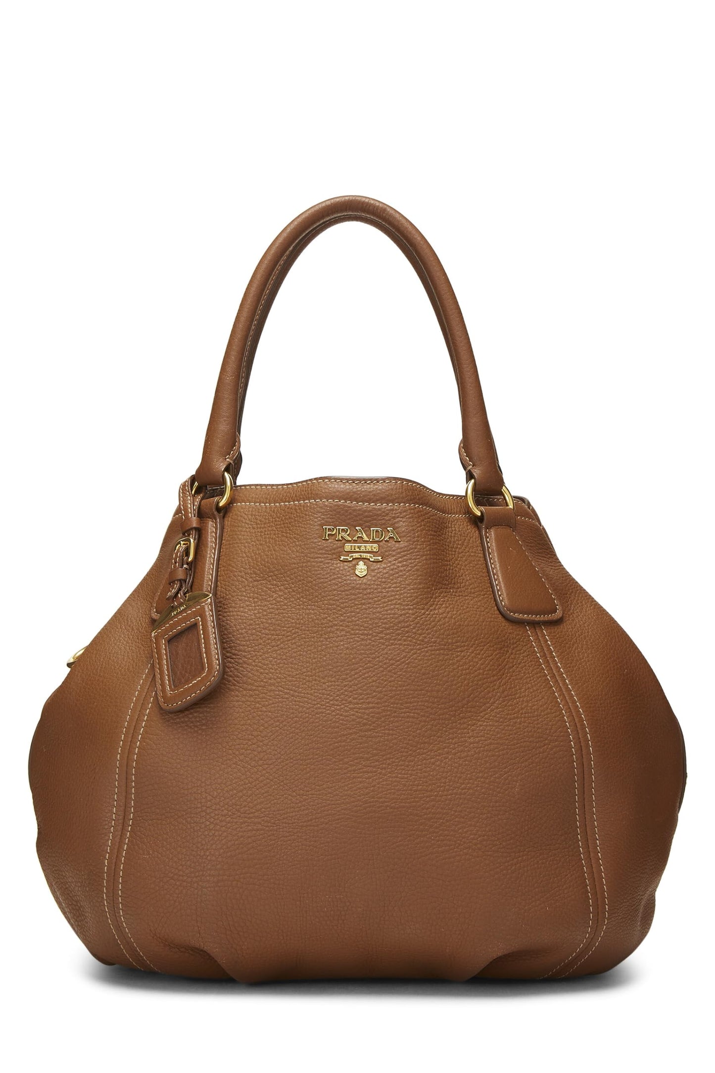 Prada Daino Convertible Handbag Vitello Brown Medium Travel Bag