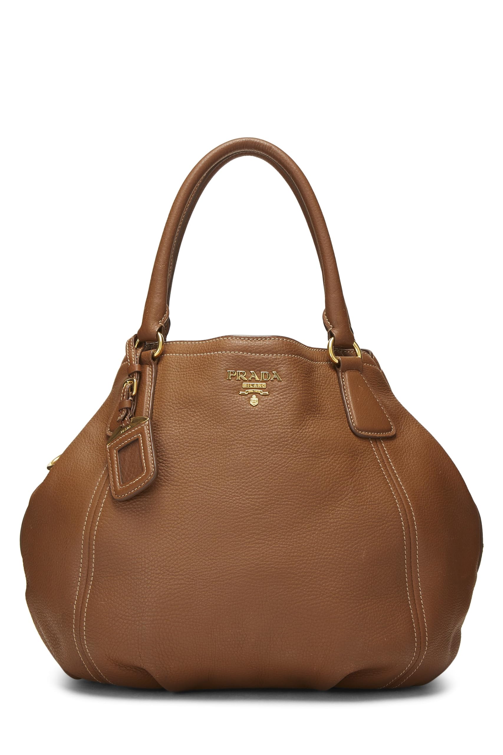 Prada Daino Convertible Handbag Vitello Brown Medium Travel Bag