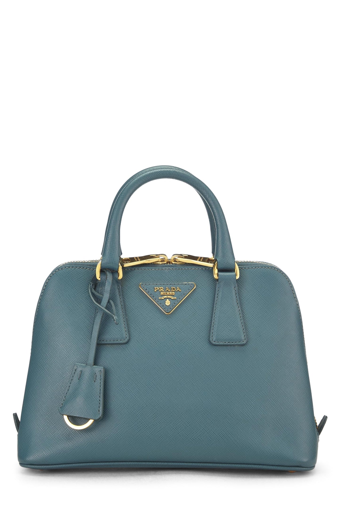 Prada Promenade Luxury Handbag Leather Saffiano Blue Travel Bag