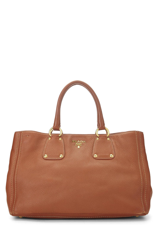 Prada Daino Convertible Open Tote Vitello Brown Medium Tote Bag