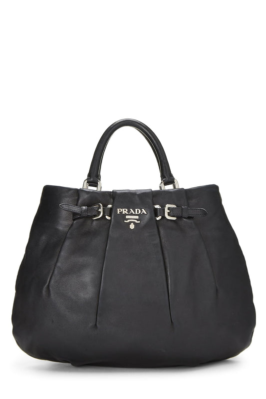 Prada Calfskin Convertible Handbag Black Travel Bag
