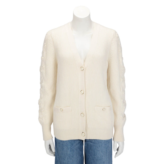 Chanel Ecru Ribbed Cashmere Classic Cardigan FR 38 Apparel