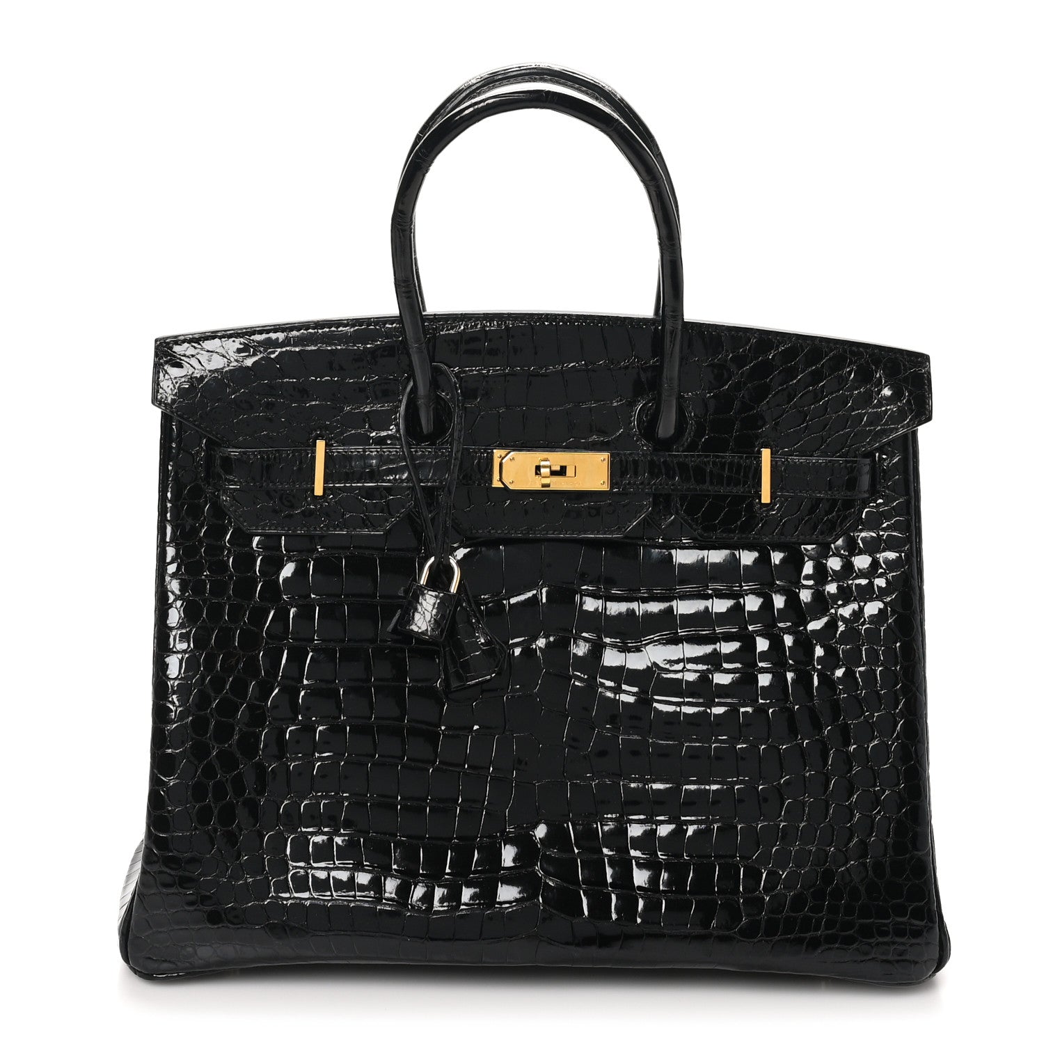 Hermes Shiny Porosus Crocodile Birkin Handbag Black Travel Bag 35 Black 1665761