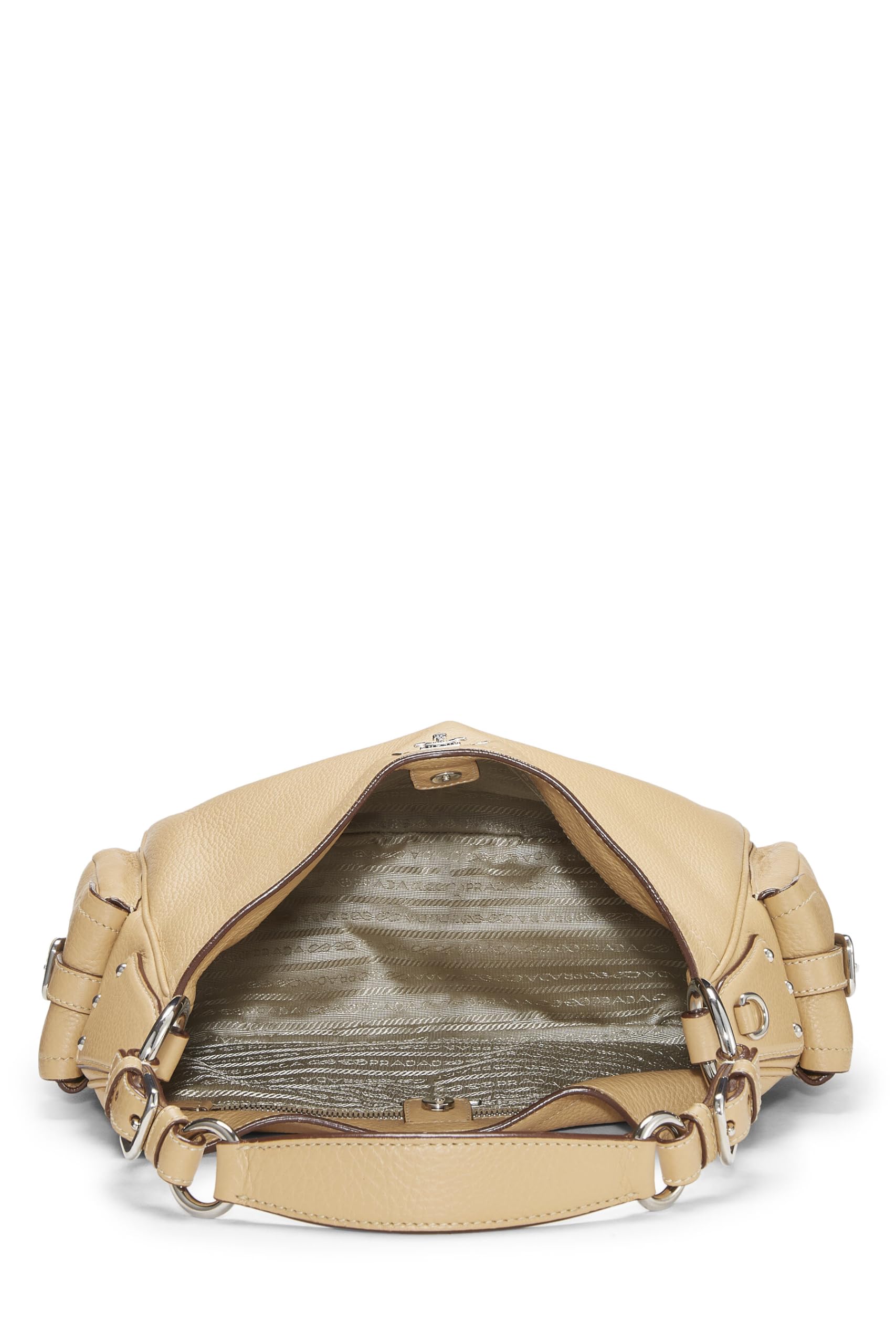 Prada Daino Side Pocket Hobo Vitello Beige Shoulder Bag