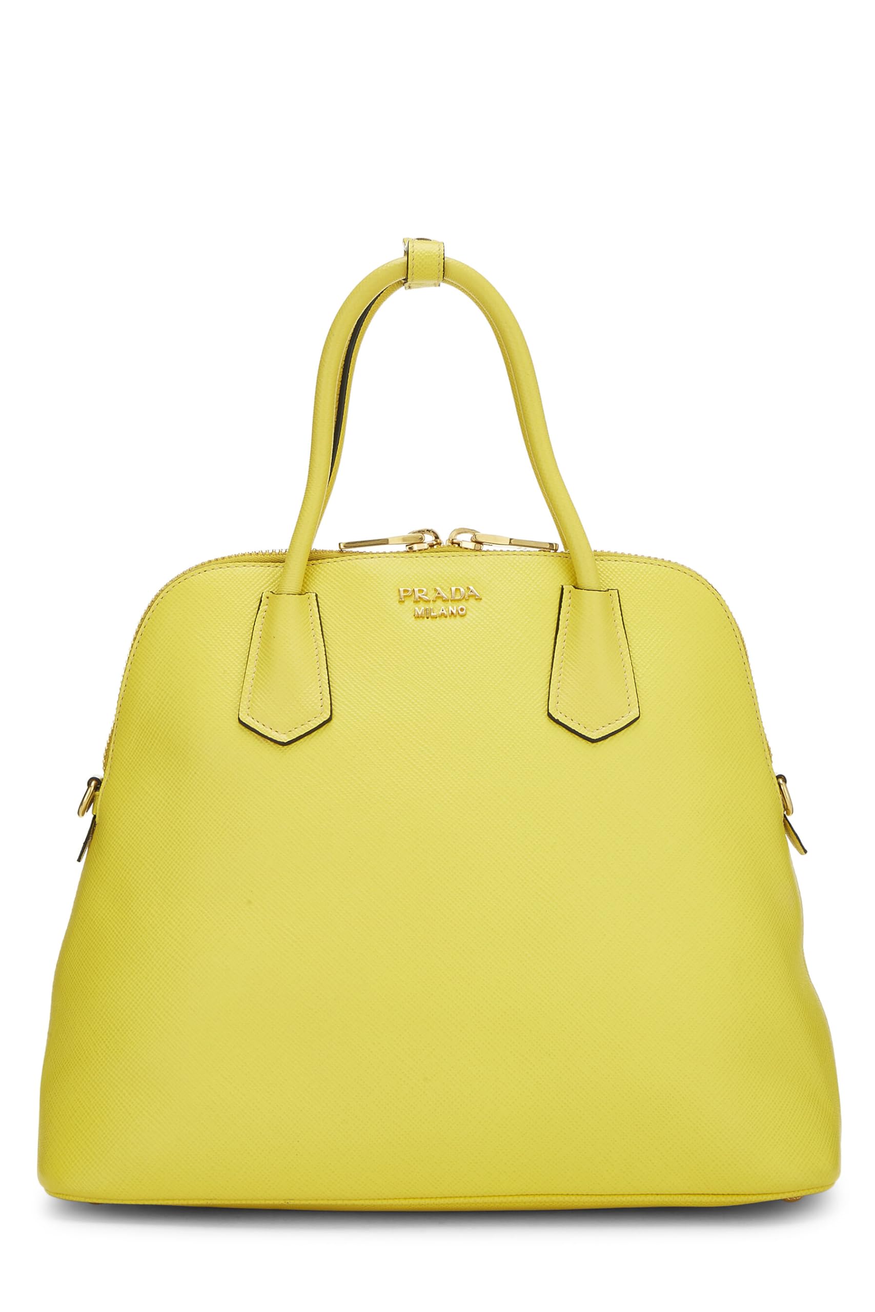 Prada Dome Handbag Saffiano Yellow Travel Bag