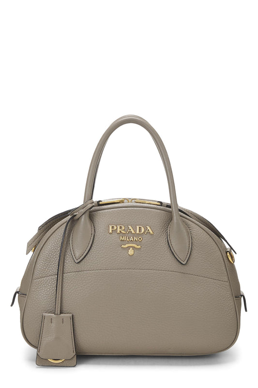Prada Grey Daino Convertible Bowler Grey Luxury Handbag Vitello Gray Small Travel Bag