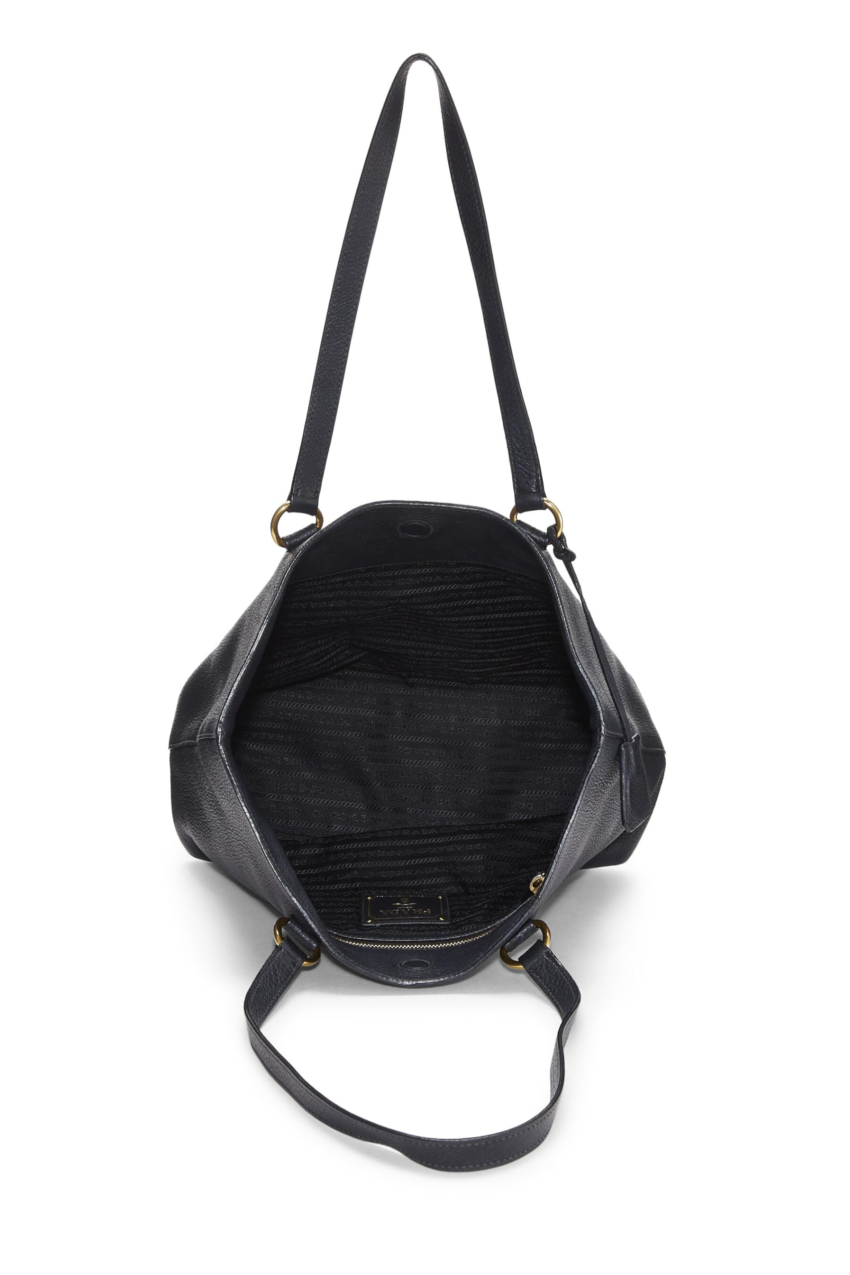 Prada Daino Tote Vitello Black Logo Tote Bag