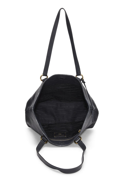 Prada Daino Tote Vitello Black Logo Tote Bag