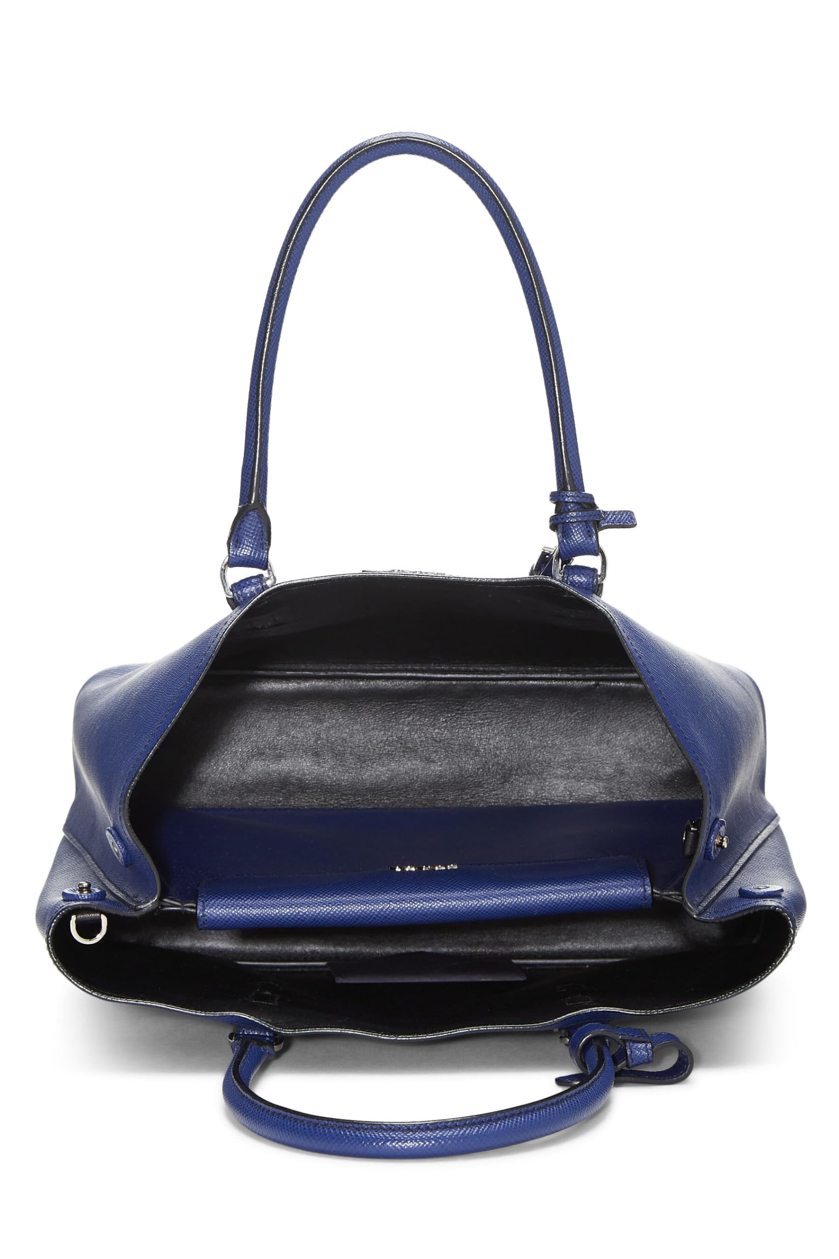 Prada Double Tote Leather Saffiano Blue Tote Bag