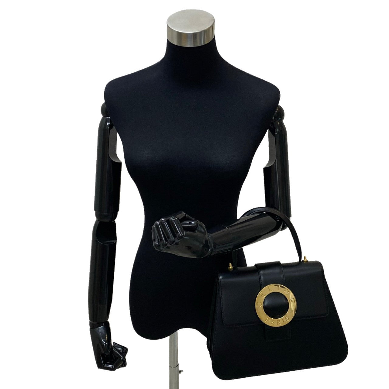 Shoulder Bag Calfskin, Circle Metal Way Women Leather Black