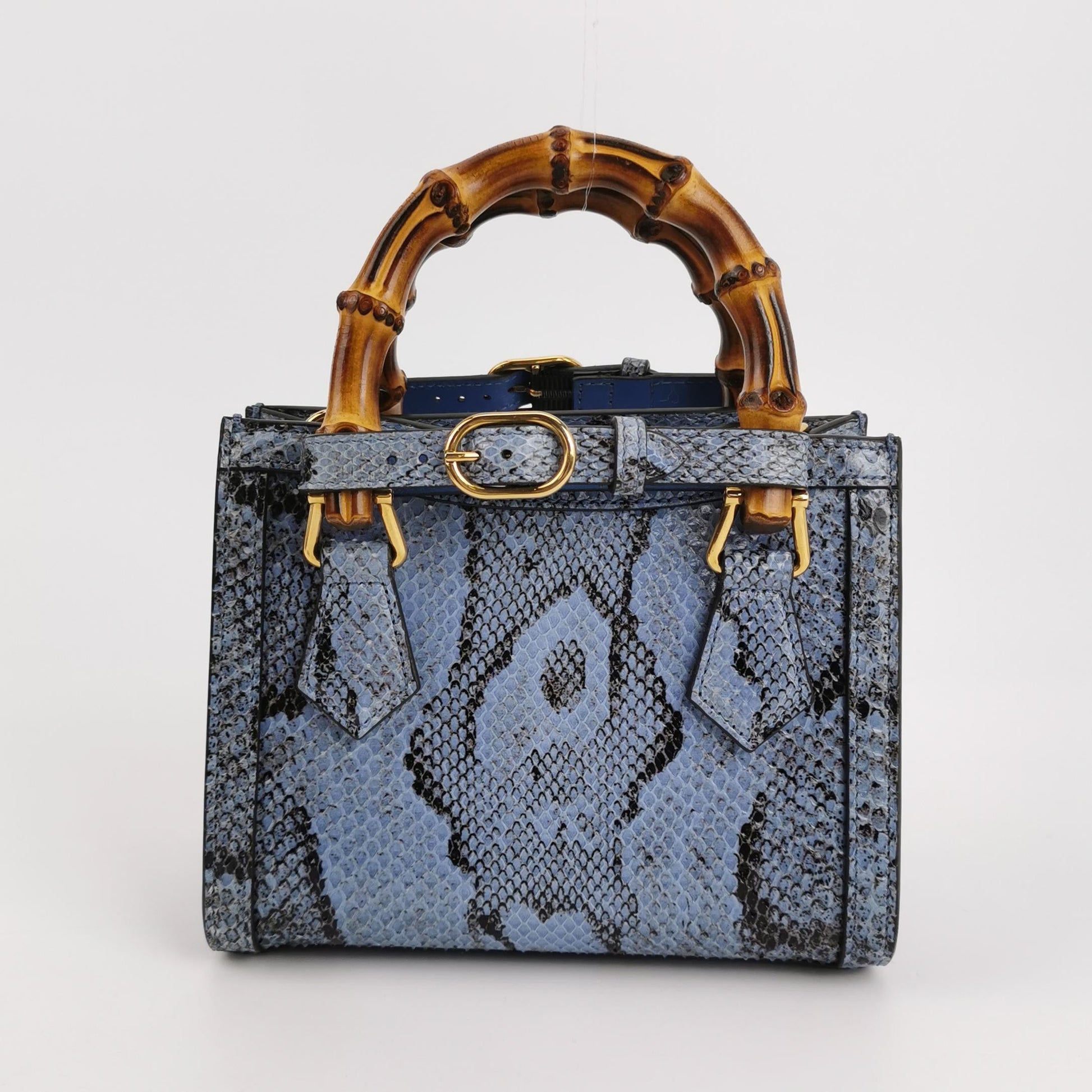 Gucci Diana Snake-skin Bamboo Handle Strap Leather Blue Cream Mini Travel Bag