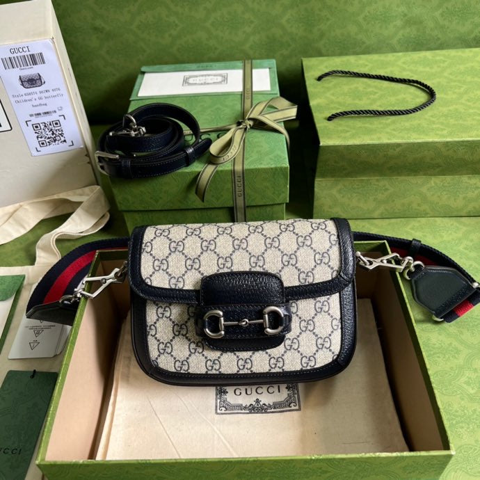 gg Horsebit gg Supreme Canvas Beige Blue Mini Travel Bag