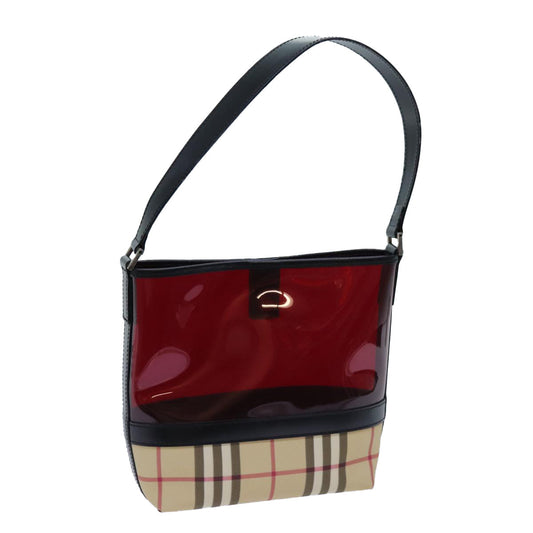 Burberry Luxury Nova Check Shoulder Bag Coated Vinyl Auth Canvas Beige Red