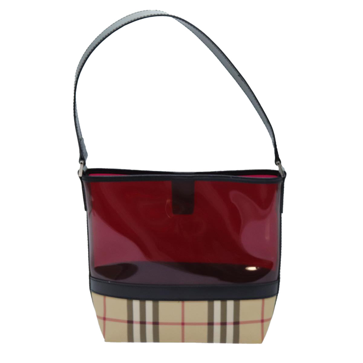 Burberry Luxury Nova Check Shoulder Bag Coated Vinyl Auth Canvas Beige Red