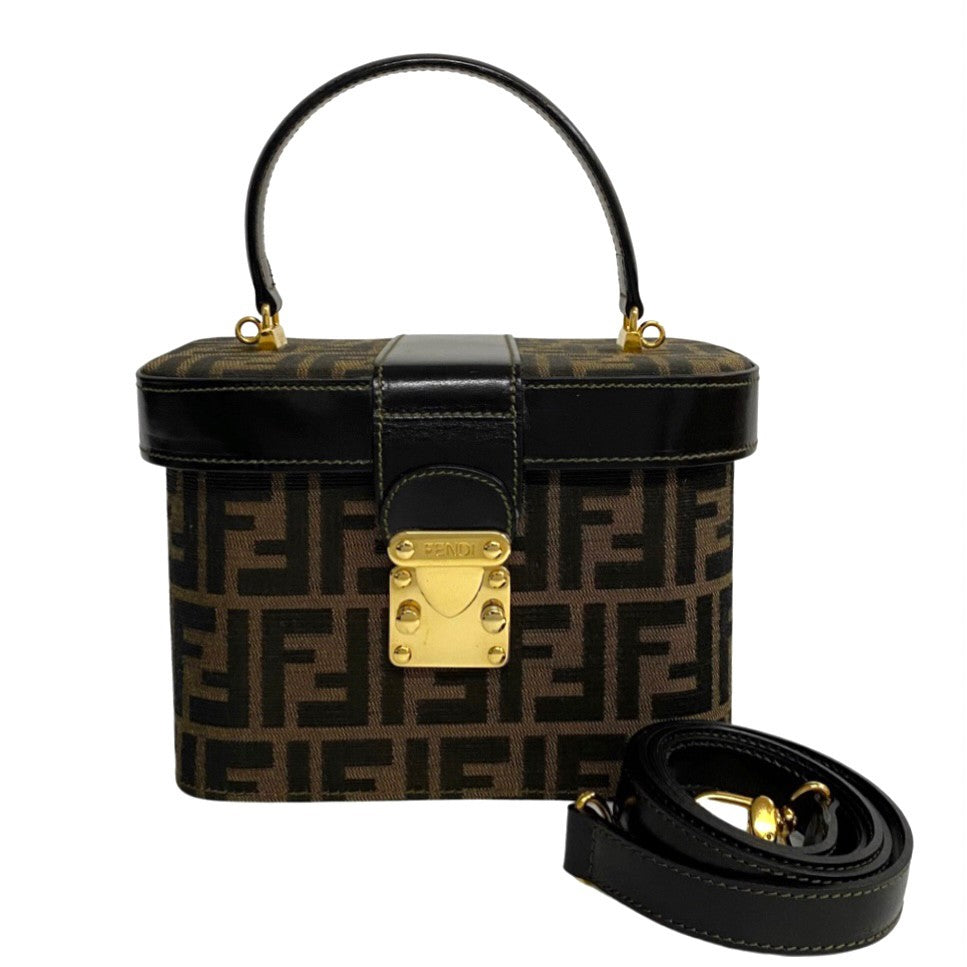 Fendi Zucca 2Way Handbag Leather Canvas Travel Bag