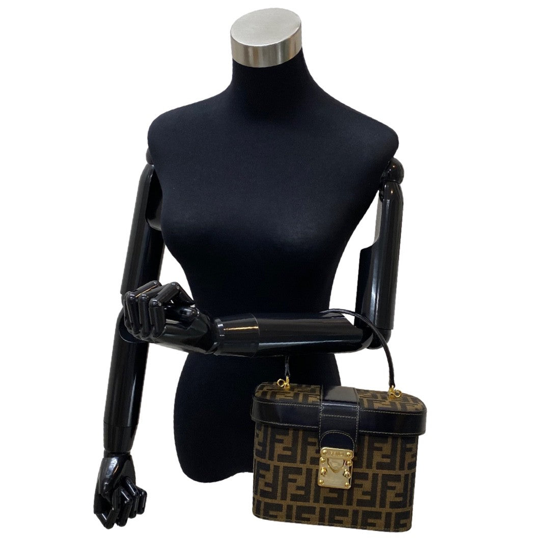 Fendi Shoulder Bag Zucca Women Leather Canvas Black
