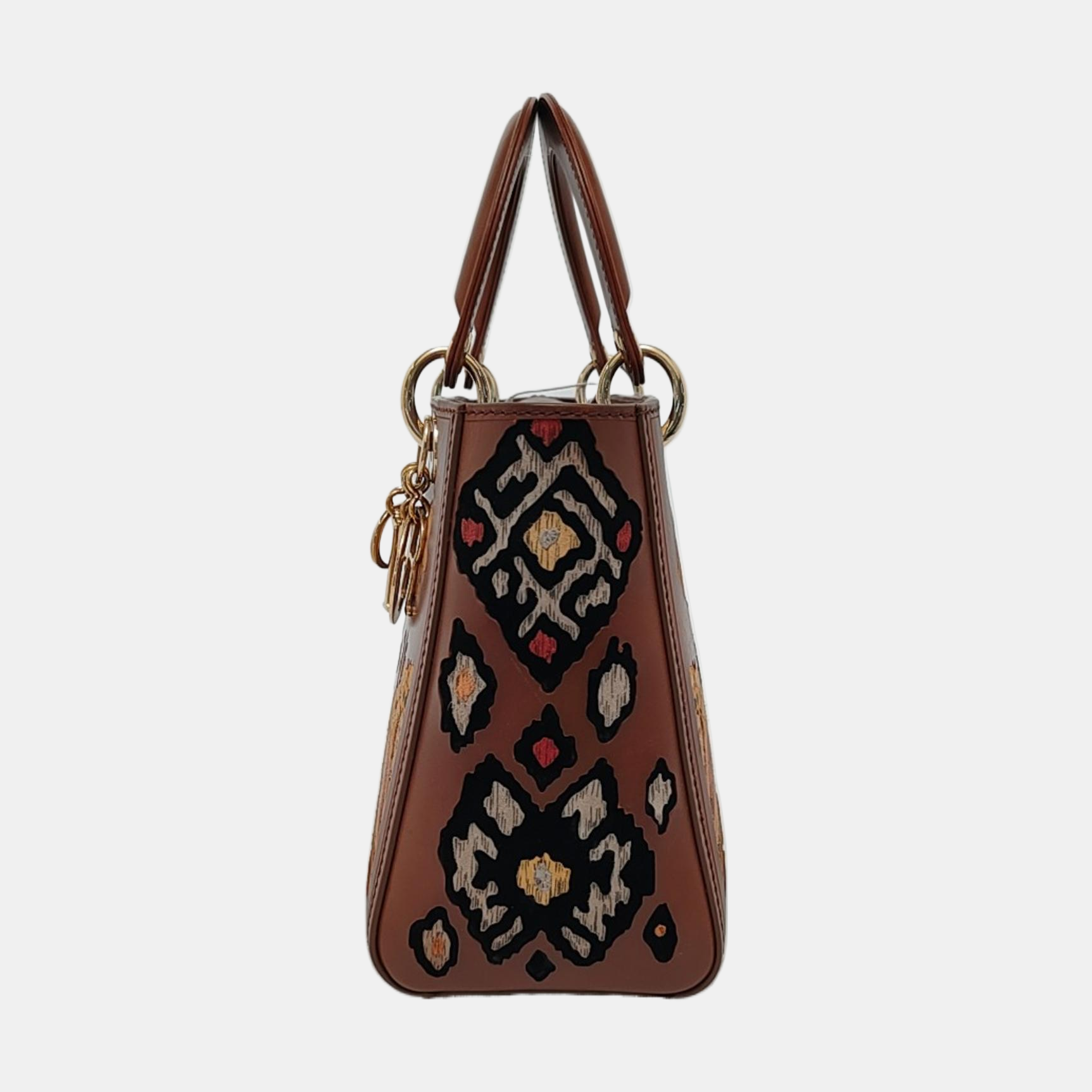 Dior Lady K Original Masters Floral Carved Calfskin Brown Medium Travel Bag