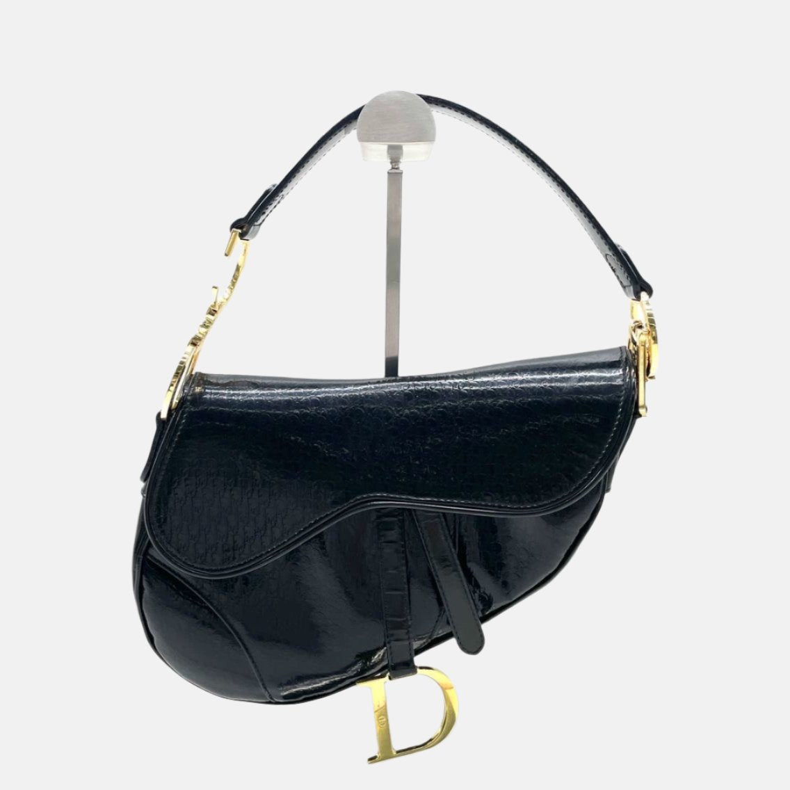 Dior Saddle Shoulder Bag Patent Leather Black