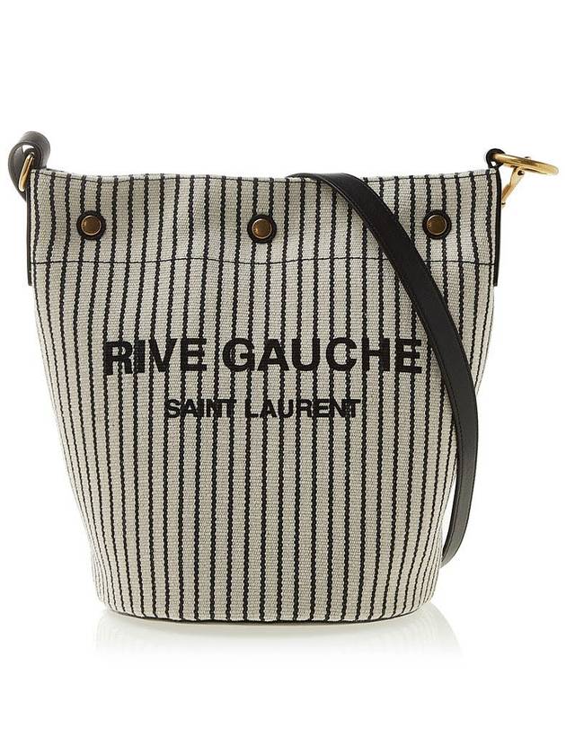 YSL Saint Laurent Luxury Trending Rive Gauche Striped Bag Leather Canvas Black Bucket Bag