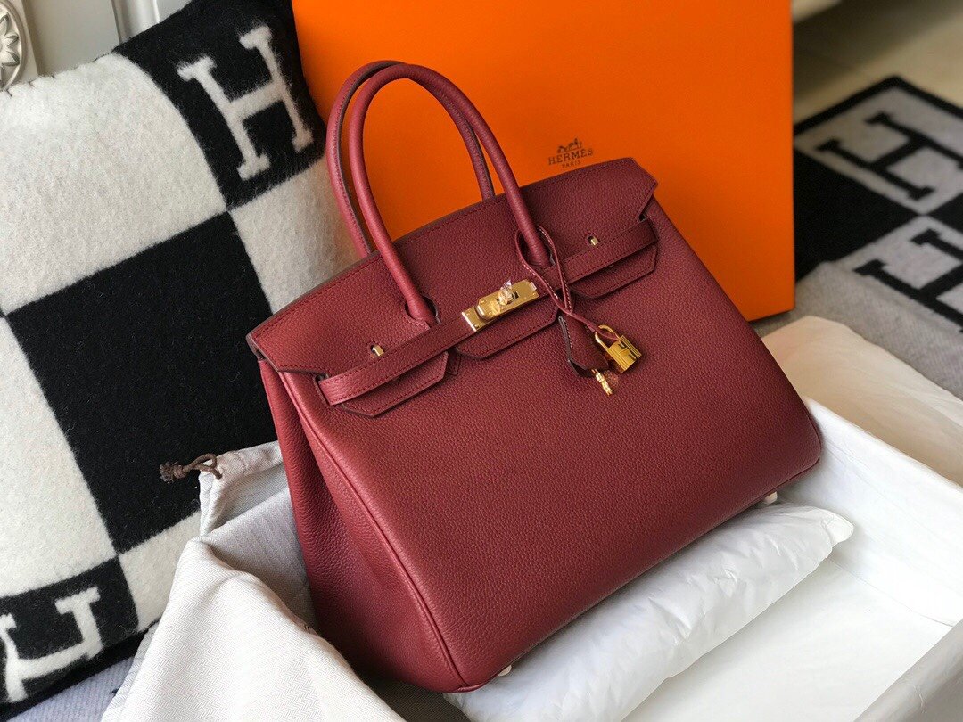 Top Quality Birkin Garnet Clemence With Hardware Red Gold Shoulder Bag