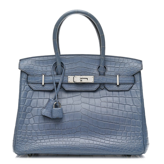 Hermes Matte Niloticus Crocodile Birkin Bleu Ciel Handbag Travel Bag