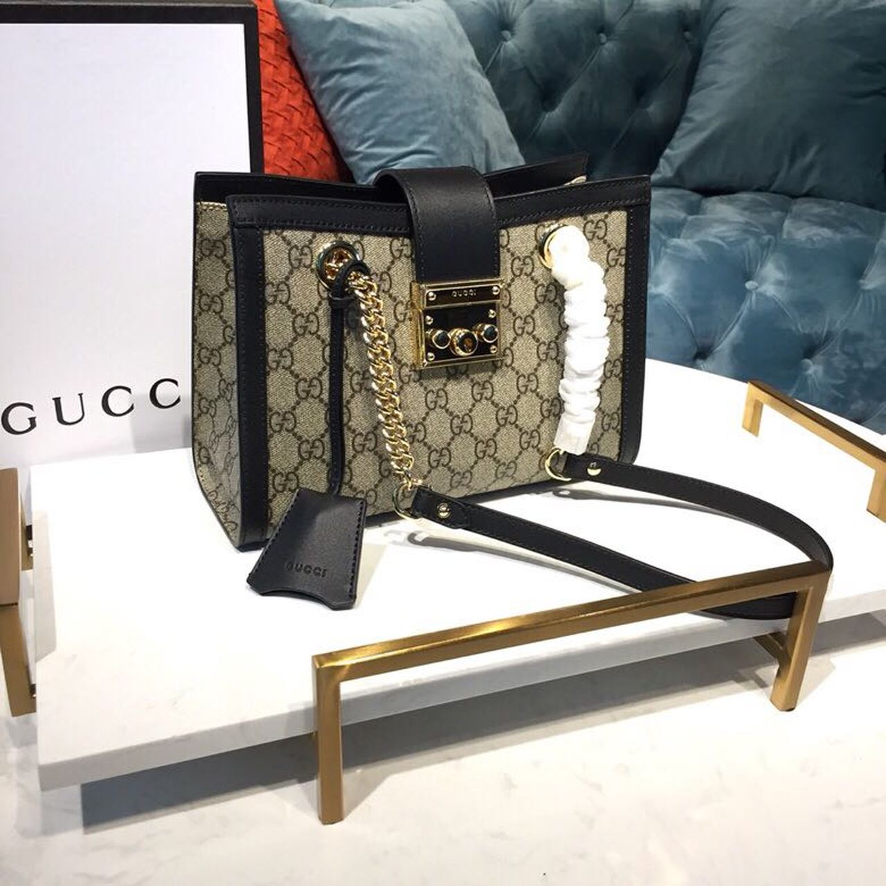 gg Padlock gg Ebony gg Canvas Black Beige Small Shoulder Bag