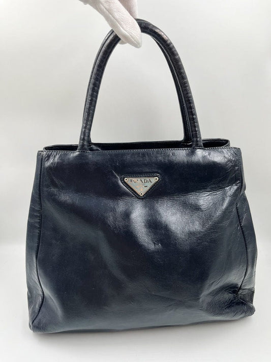 Prada Tote Leather Navy Tote Bag