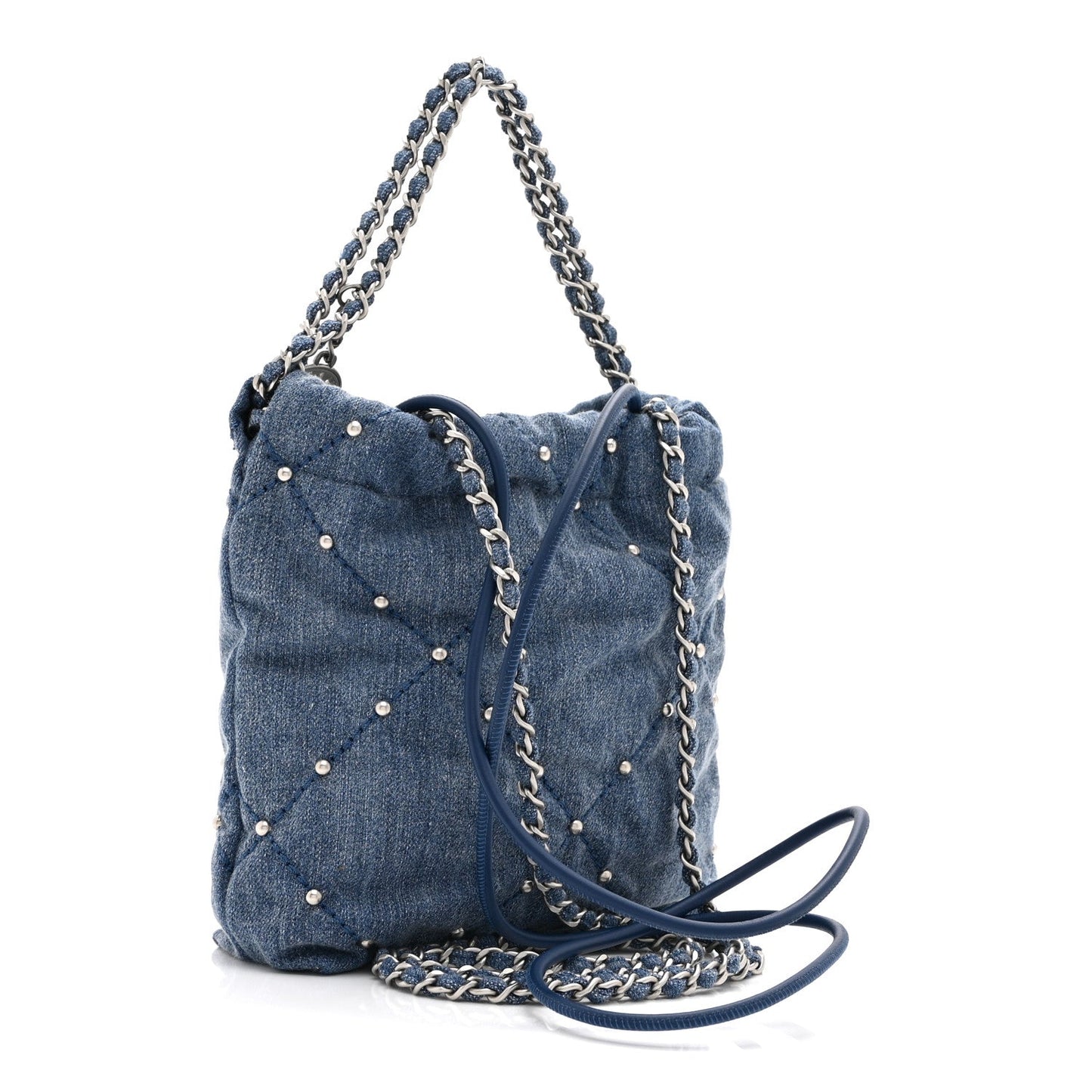 Chanel Washed Denim Quilted Studded Mini 22 Blue Bag