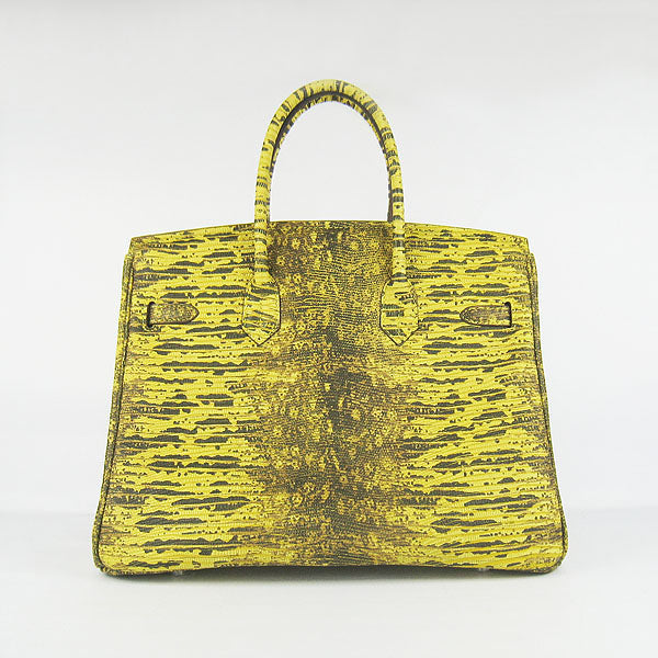 Hermes Luxury Birkin Cm Lizard Pattern Handbag Yellow Silver Travel Bag