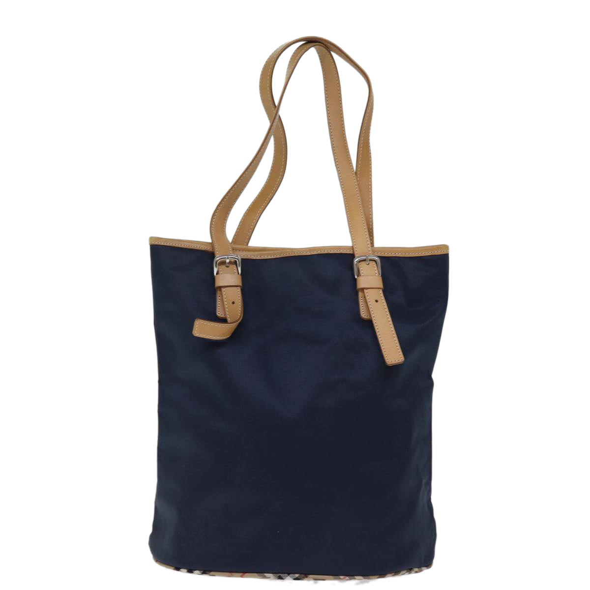 Burberry Luxury ss Label Tote Bag Auth Nylon Blue Navy