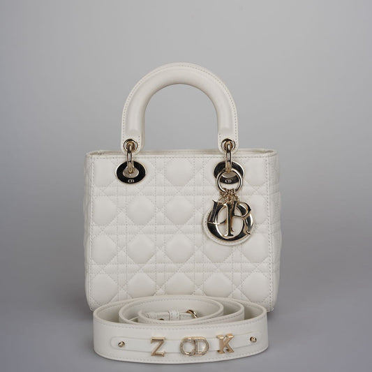 Dior Handbag Christian Lady Bag in Cannage with Hardware Leather Lambskin White