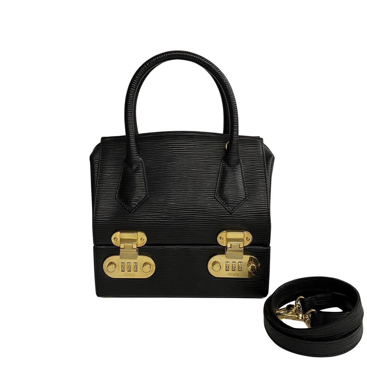 Fendi Shoulder Bag Epi Women Leather Black