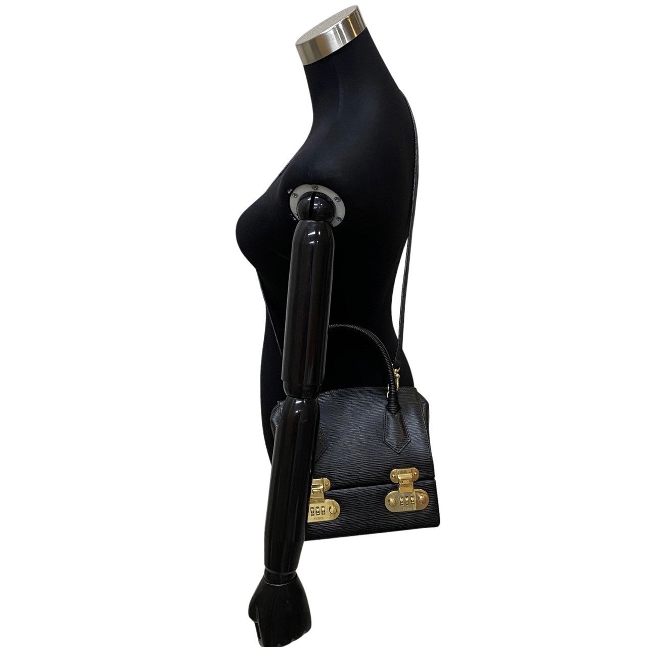 Fendi Shoulder Bag Epi Women Leather Black