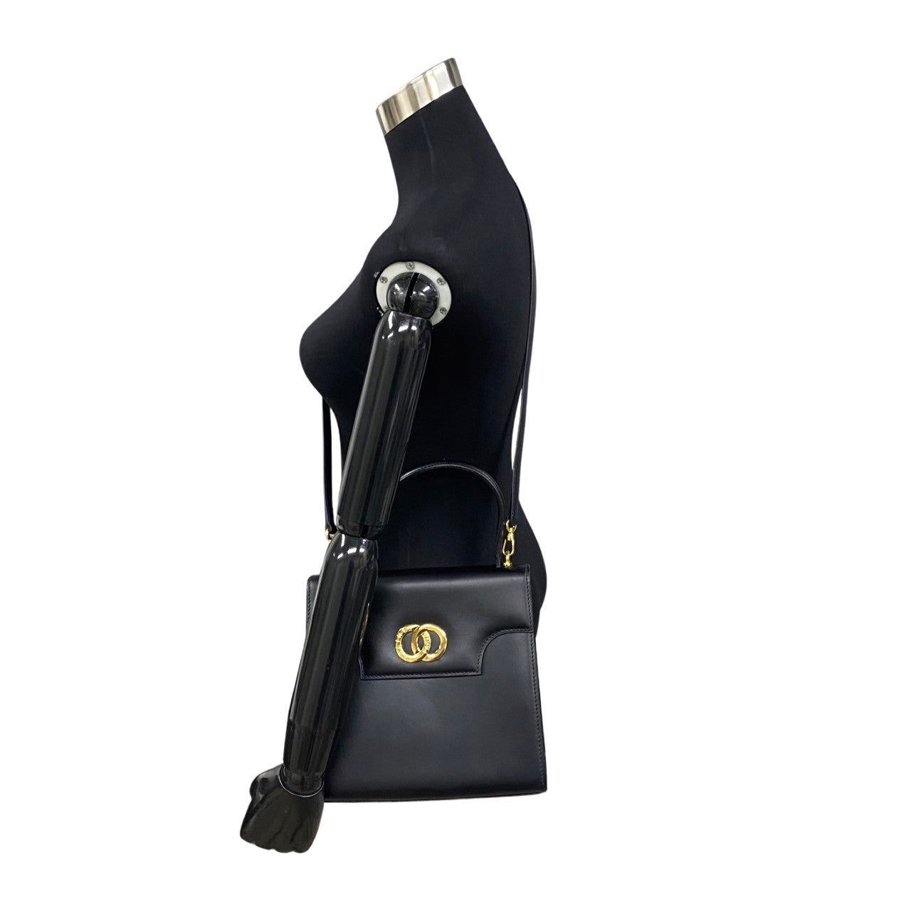 Shoulder Bag Calfskin Navy Circle Metal Women Logo