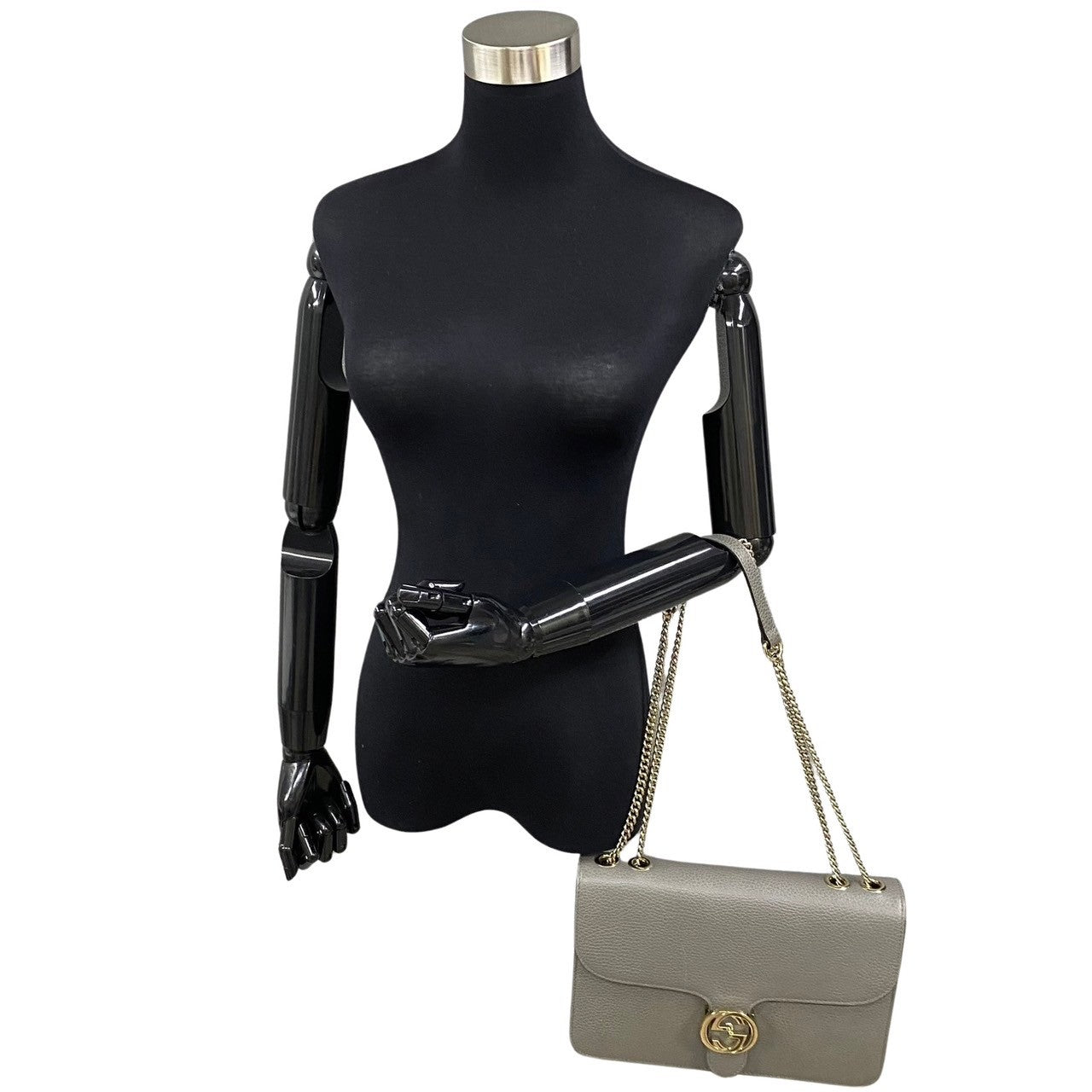 Gucci Interlocking Leather Gray Shoulder Bag