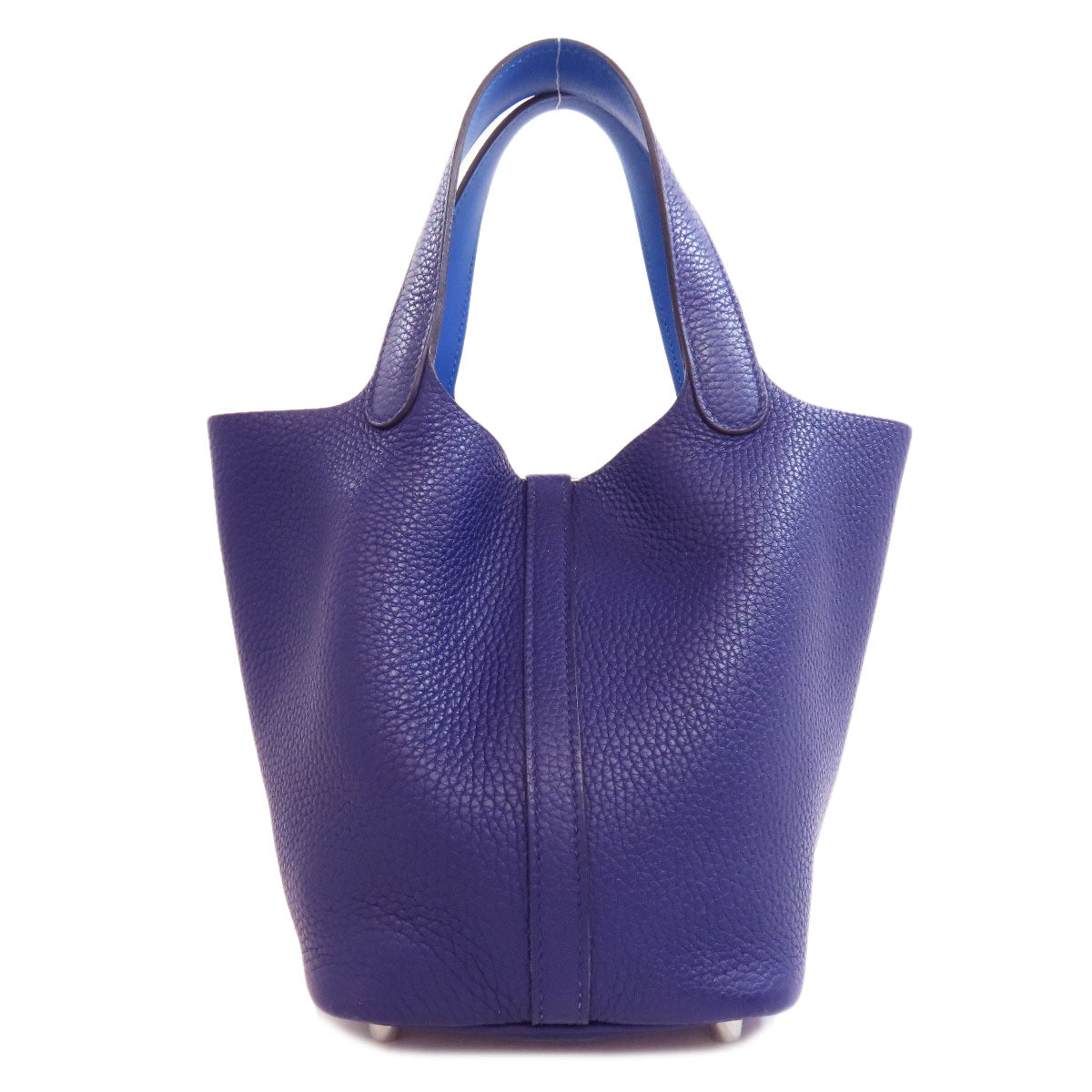Taurillon Clemence Navy Picotin Lock Eclat Pm Silver Travel Bag