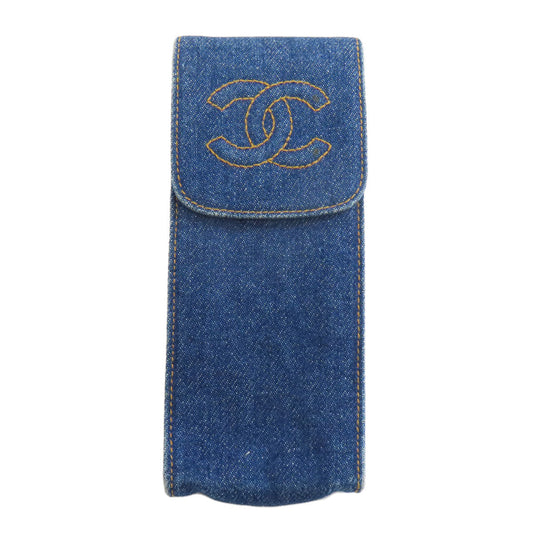 Chanel glasses case COCO Mark Women Handbag Denim Blue Jewelry
