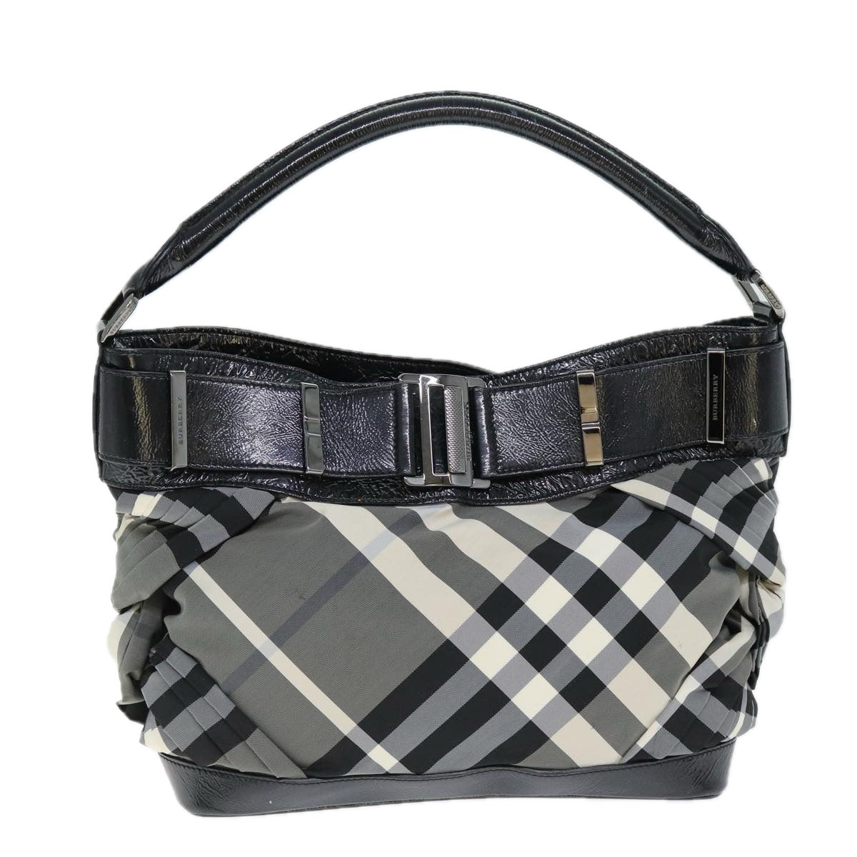 Burberry Luxury Nova Check Shoulder Bag Auth Nylon Gray