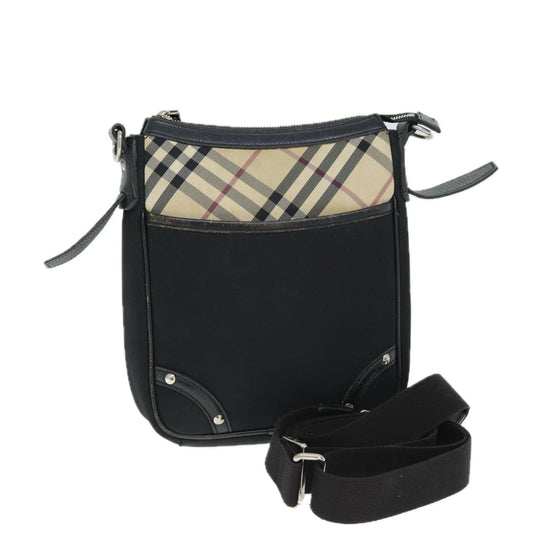Burberry Luxury Nova Check Shoulder Bag Auth Nylon Black Beige