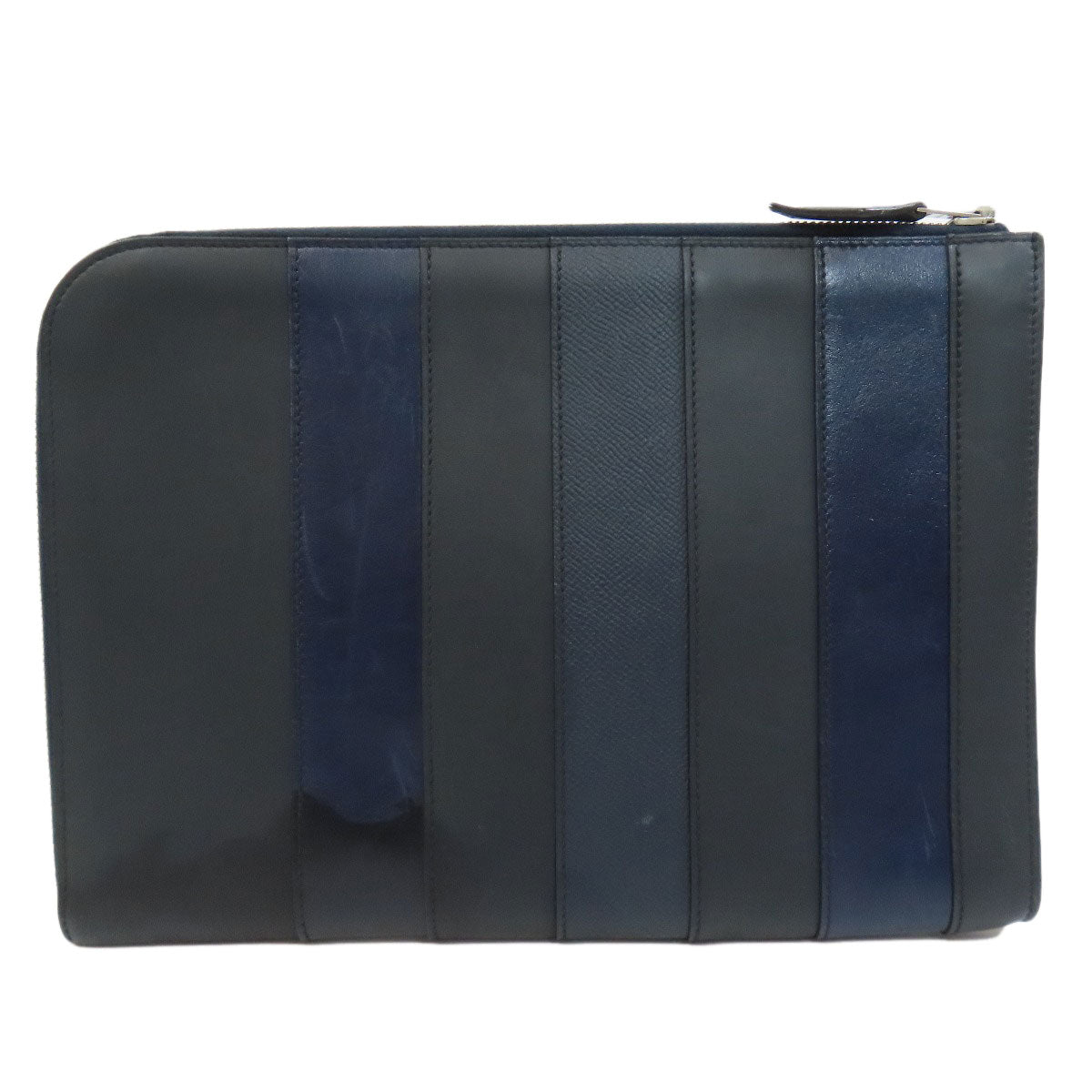 Hermes Clutch Bag Stripe Mens Leather Black