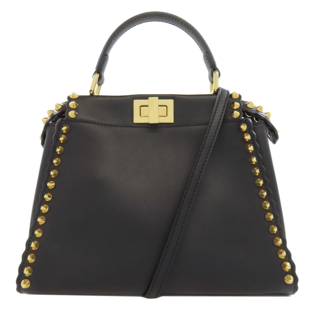 Fendi Handbag Calfskin Peekaboo Studs 2Way Women Black Mini Travel Bag