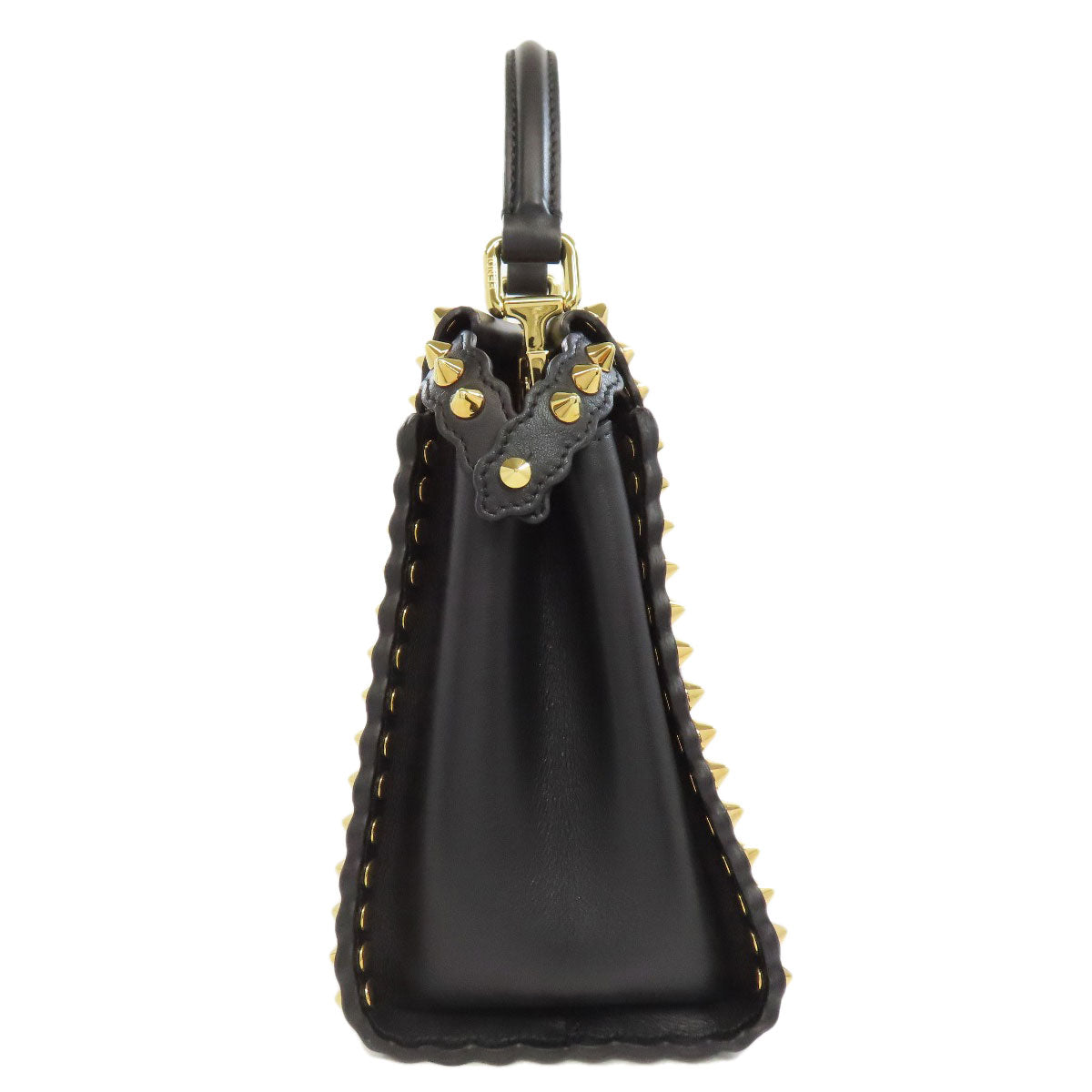 Fendi Handbag Calfskin Peekaboo Studs 2Way Women Black Mini Travel Bag